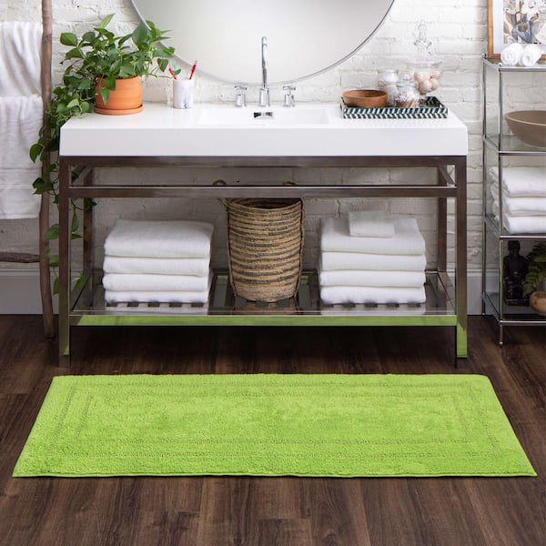 Cotton Reversible Fiesta Lime 24 in. x 60 in. Green Cotton Machine Washable Bath Mat