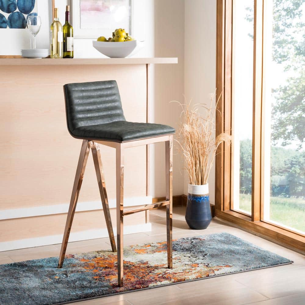 Deluxe Copper Swivel Bar Stool with Ash Green Faux Leather