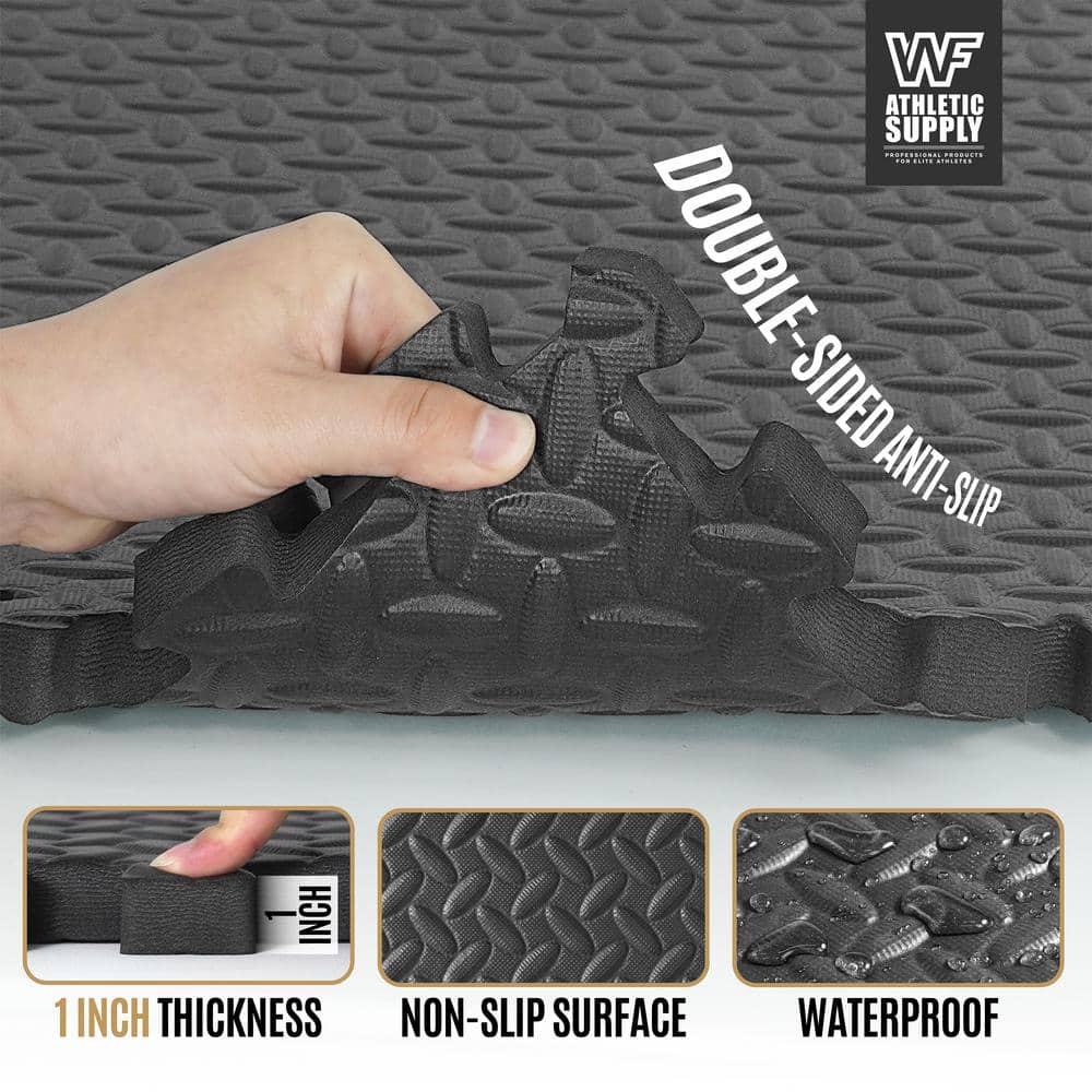 Black Diamond Pattern Interlocking EVA Foam Gym Floor Tiles, 24 x 24 Inch