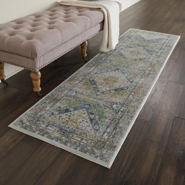Global Vintage Blue/Green 2 ft. x 6 ft. Oriental Traditional Kitchen Runner Area Rug
