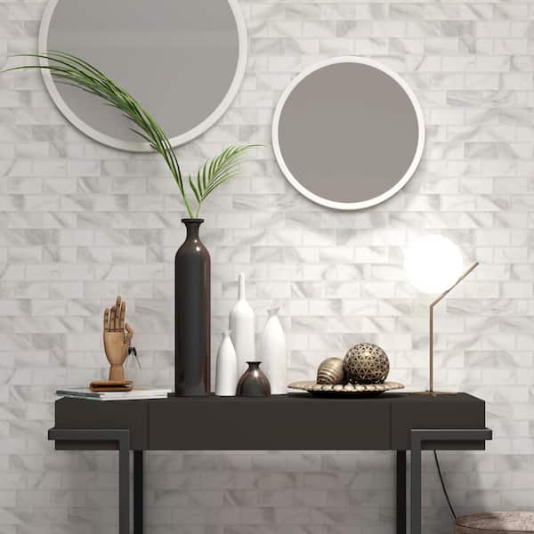 2 x 4 Subway Statuario White11.625 in. x 11.625 in. Textured Matte Porcelain Mosaic Wall/Floor Tile(10.318 sq. ft./Case)