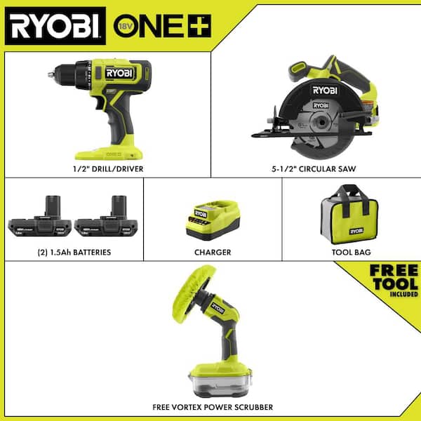 ONE+ 18V Cordless 2-Tool Combo Kit with (2) 1.5 Ah Batteries, Charger, and FREE ONE+ Cordless VORTEX Power Scrubber