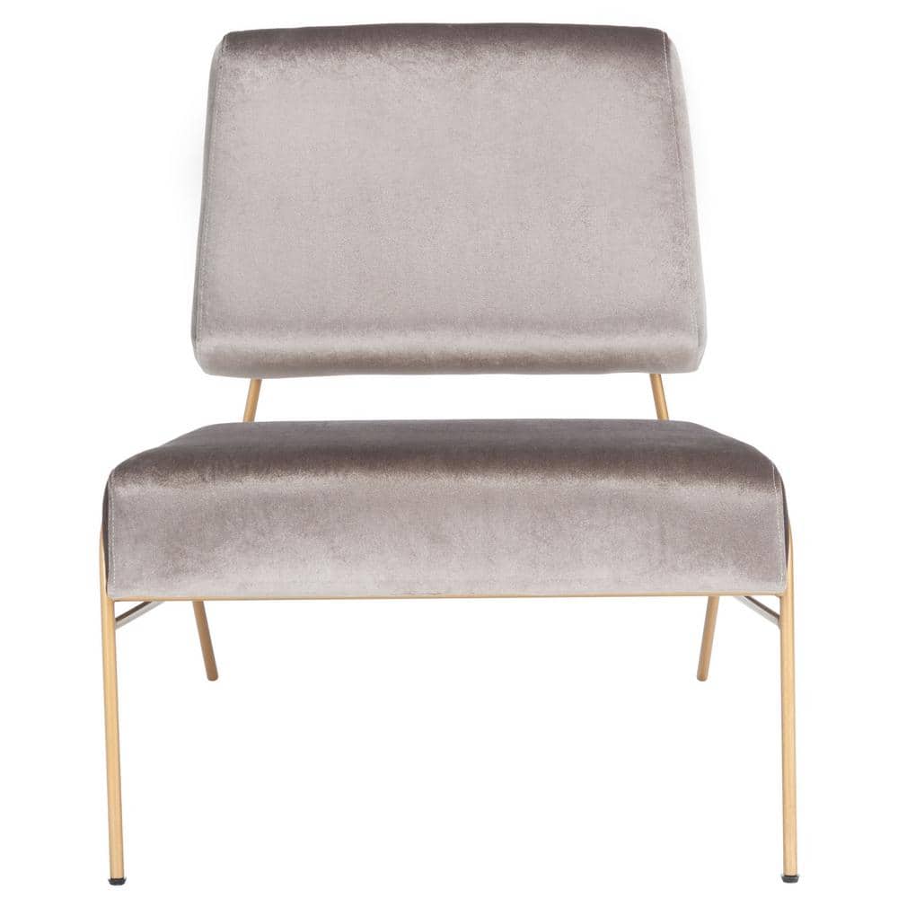 Romilly 32" Slipper Accent Chair in Gray Velvet and Gold Metal