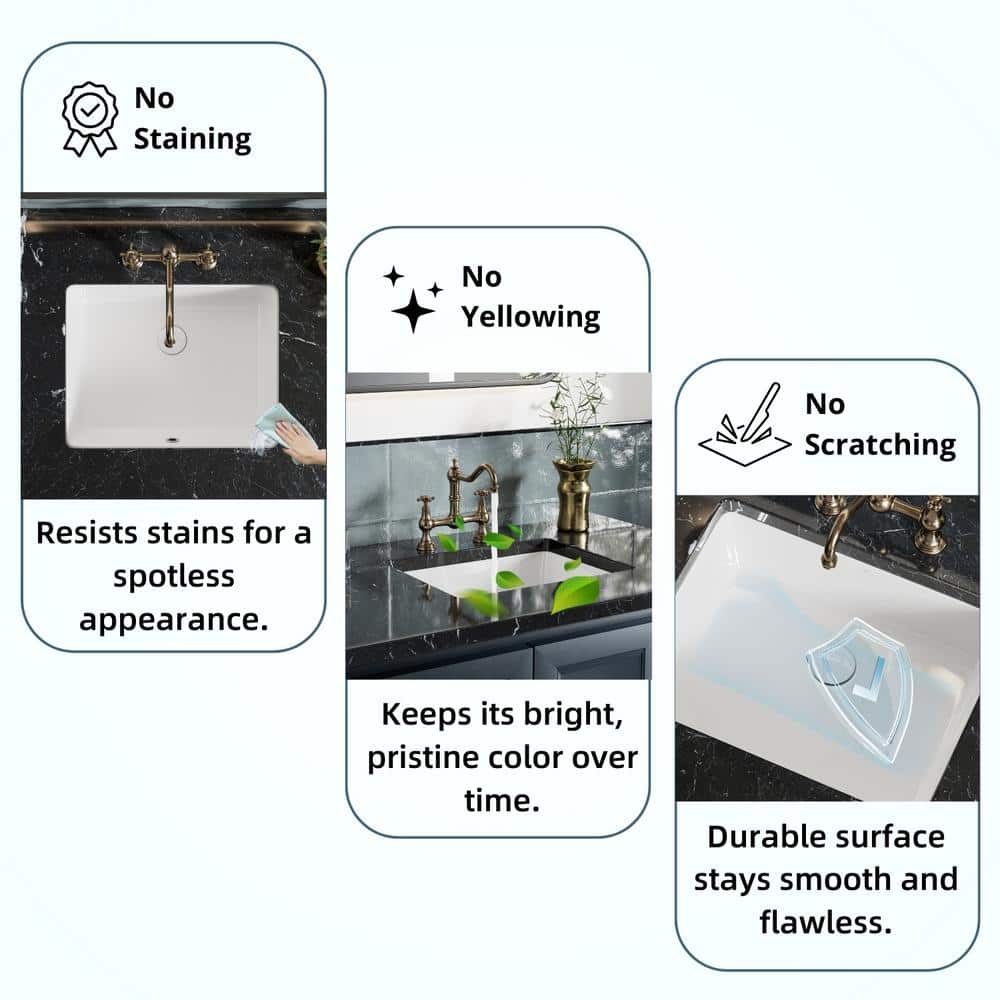 20-Inch White Gloss Ceramic Undermount Bathroom Sink