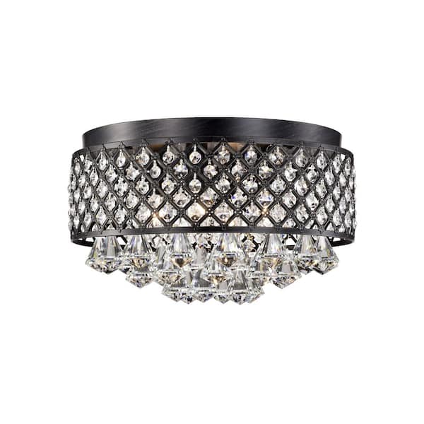 Jojospring Betty 15 in. Dia 4-Light Antique Black Flush Mount Chandelier