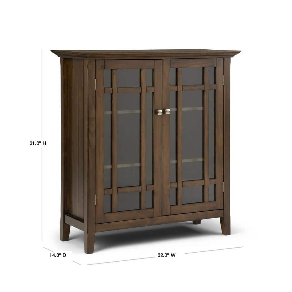 Rustic Natural Brown Solid Wood Low Storage Cabinet with Glass Doors