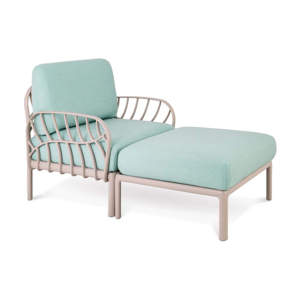 Laurel Inspired 31'' Gray Outdoor Ottoman with Seafoam Sunbrella Cushion