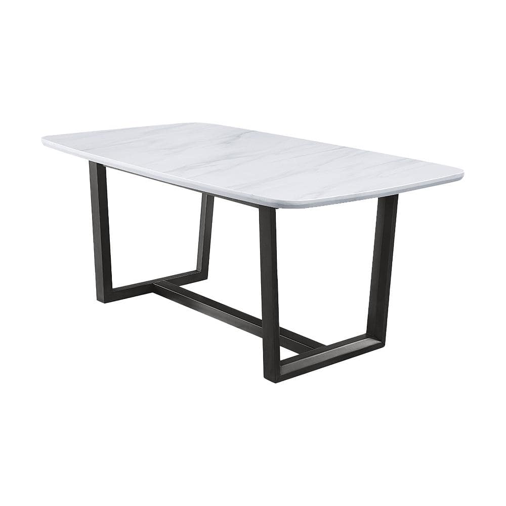 Transitional Weathered Gray Wood & Marble Rectangular Dining Table
