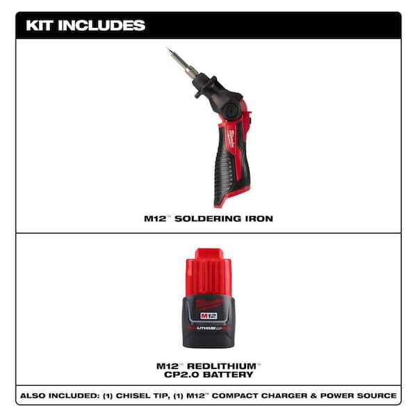 M12 12-Volt Lithium-Ion Cordless Soldering Iron with 2.0 Ah Compact Battery Pack