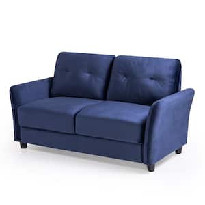 Ricardo 62 in. Navy Velvet Upholstered 2-Seats Loveseats Sofa