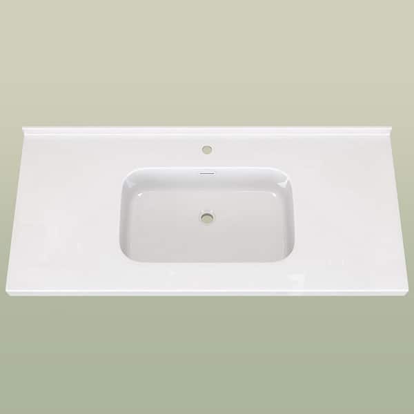 48 in. W x 22 in D White Solid Surface Rectangular Single Sink Vanity Top With Backsplash&Basin for 48 in. Bath Cabinet