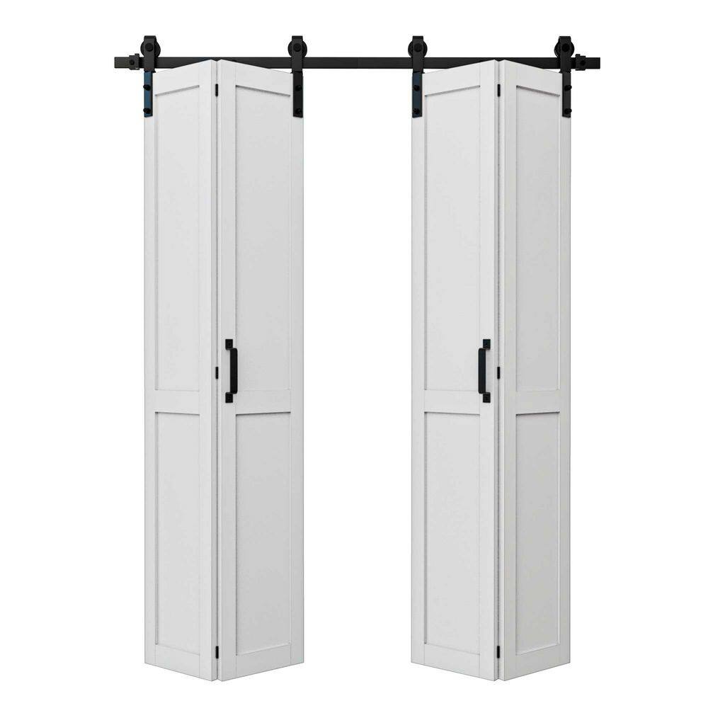 72 in. x 84 in. H Shape Paneled White Primed Solid Easy Assembly Bifold MDF Sliding Barn Door with Hardware Kit price history on PriceWatchPro