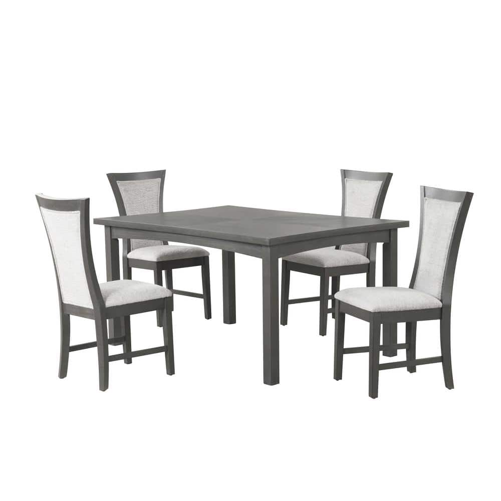 Gray Acacia and Rubberwood Rectangular Dining Table with 4 Chairs