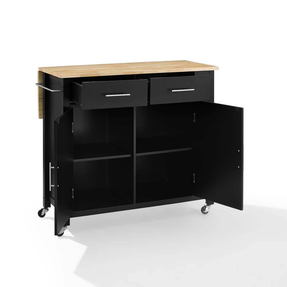 Black Wood Top Drop Leaf Kitchen Island Cart