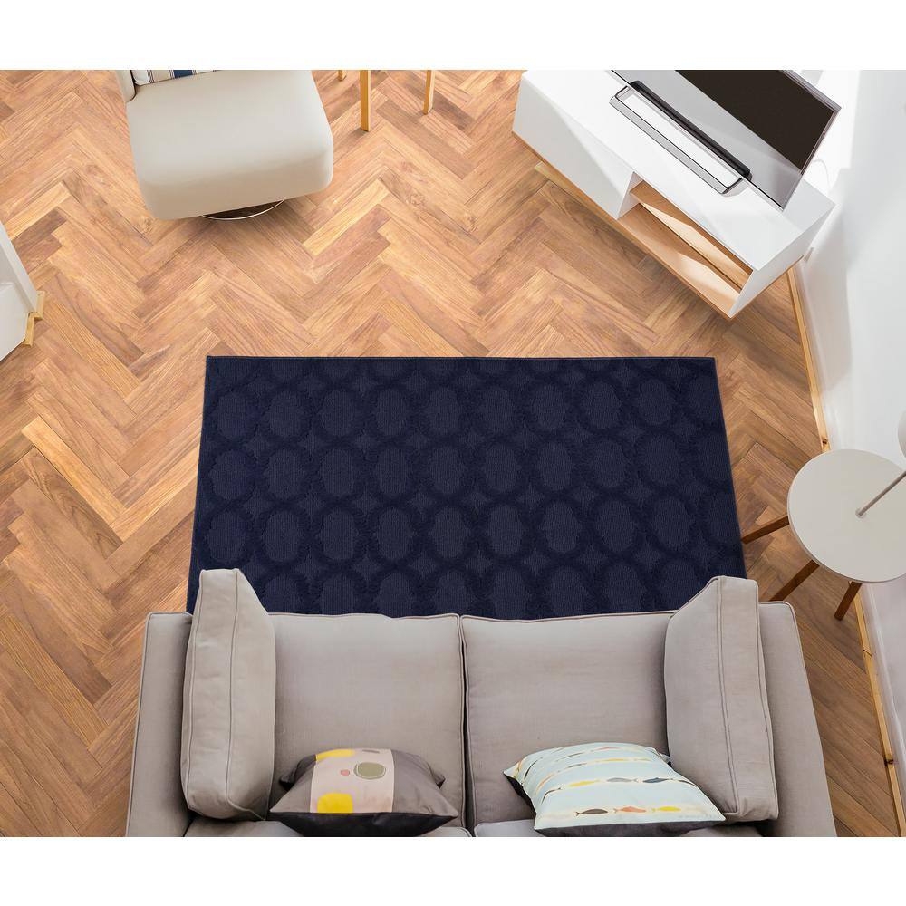 Navy Tufted Rectangular Non-slip Synthetic Area Rug 3' x 5'