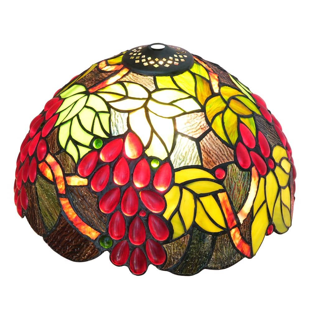 Lasaideal 12 in. Dia x 7 in. H Tiffany Style Stained Glass Dome Table Lamp Shade with No Fitter HDLOF 6163 The Home Depot