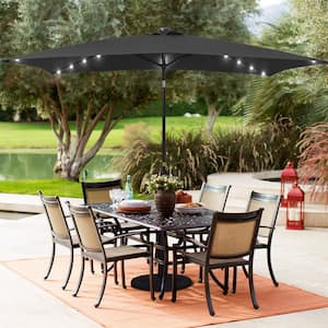 10 ft. x 6.5 ft. Rectangle Solar LED Outdoor Patio Market Table Umbrella with Push Button Tilt and Crank in Black
