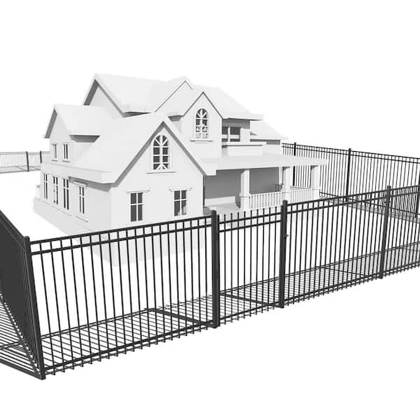 Fortress Building Products 4-1/2-ft H x 5-ft W Gloss Black Aluminum Spaced Picket Flat-top Privacy Fence Gate