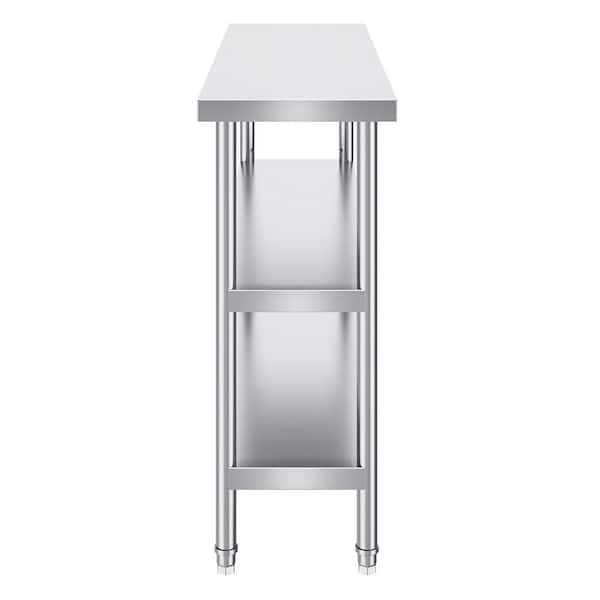 SVOPES Stainless Steel Food Prep Table-14 x 48 x 34 in. Commercial Kitchen Prep Table with 2 Adjustable Undershelves