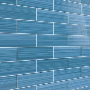 Hand Painted Rectangular 4 in. x 12 in. Astoria Blue 60 Glass tile (10 sq. ft./per Case)