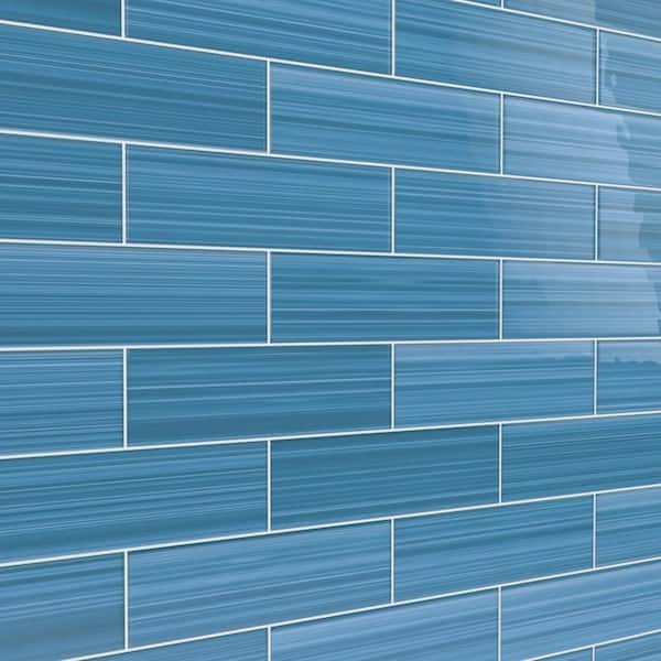Hand Painted Rectangular 4 in. x 12 in. Astoria Blue 60 Glass tile (10 sq. ft./per Case)