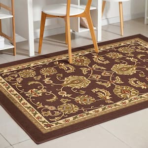 Black Brown 3 ft. 3 in. x 4 ft. 7 in. Kings Court Tabriz Floral Traditional Oriental Area Rug