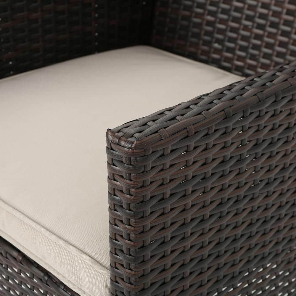 Cassie Multi-Brown Wicker Outdoor Dining Chairs with Light Brown Cushions