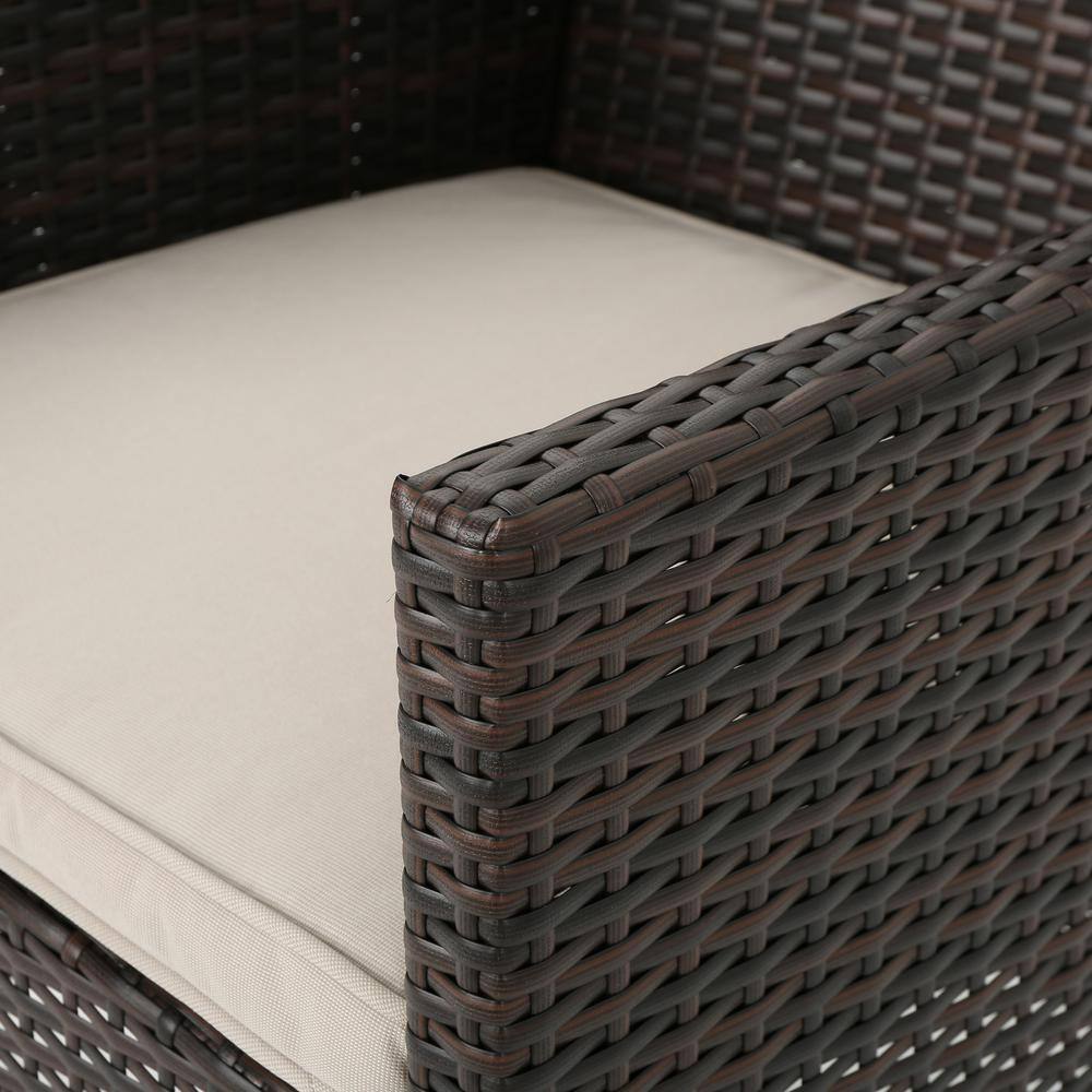 Cassie Multi-Brown Wicker Outdoor Dining Chairs with Light Brown Cushions