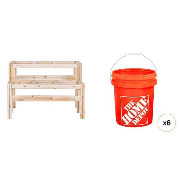 5 Gallon Orange Bucket and Cedar Elevated Garden Raised Bed Frame (43 in. x 30 in. x 30 in.) Combo