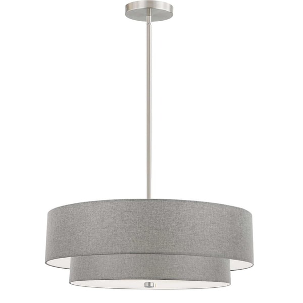 Dainolite Everly 4-Light Satin Chrome Shaded Pendant Light with Grey Fabric Shade