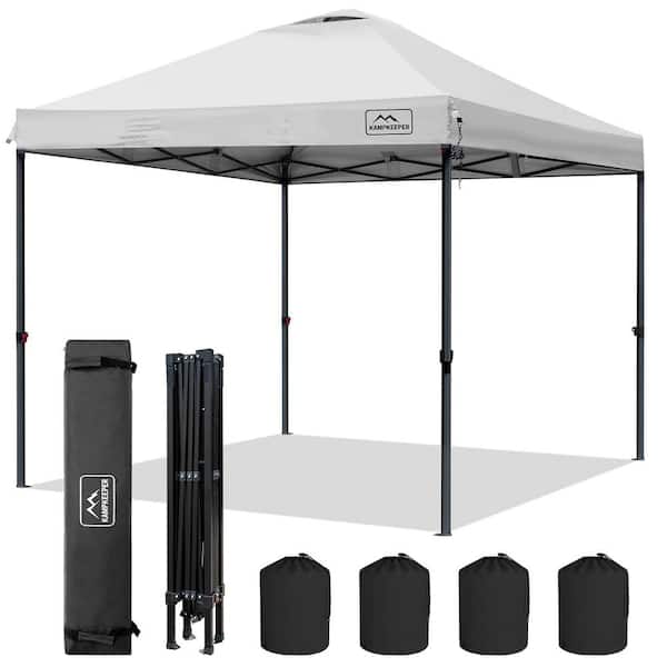 Unbranded 10 ft. x 10 ft. Pop up Canopy Tent, 3 Adjustable Height with Wheeled Carrying Bag, 4 Ropes and 4 Stakes (White)