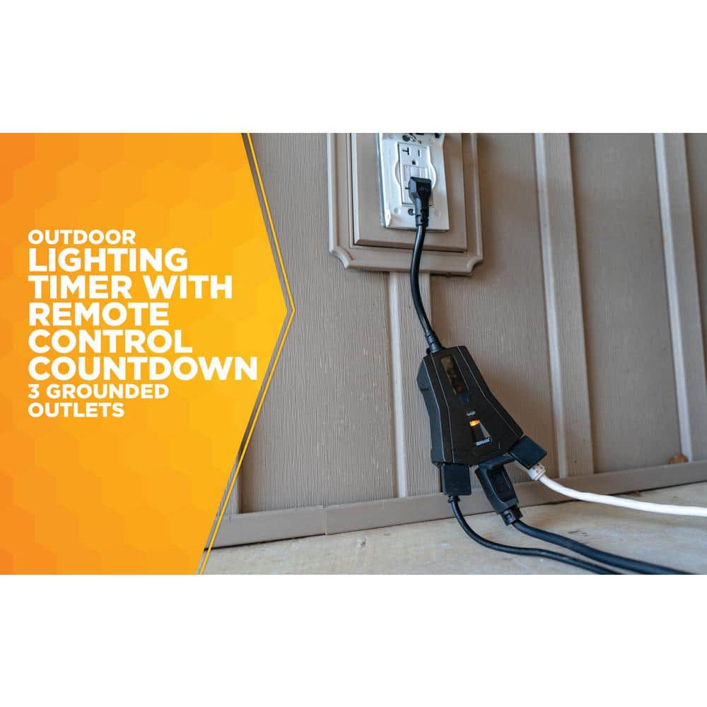 Black Outdoor Programmable Lighting Timer with Remote Control
