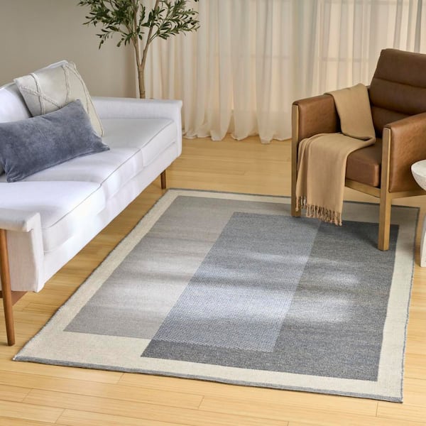 Copenhagen Ivory Blue 8 ft. x 10 ft. Flatwoven Wool Geometric Area Rug