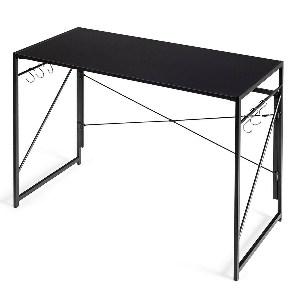 Costway 39.5 in. Retangular Black Wood Computer Desk with Large Worktop ...