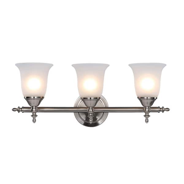 Hampton Bay  3-Light Vanity Fixture Brushed Nickel  Light w/Frosted Glass Shades 