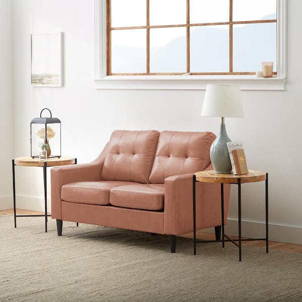 Brookside Ellen 52 in. Faux Camel Faux Leather 2-Seat Loveseat with Square Tufting