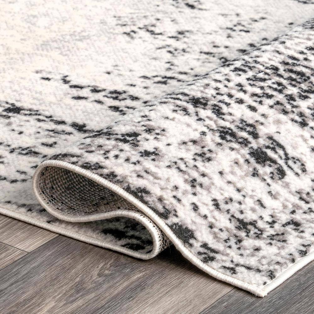 Gray and Black Abstract Synthetic Rectangular Area Rug