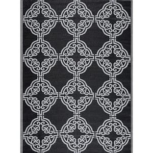 Marrakech Black White 5 ft. x 7 ft. Reversible Recycled Plastic Indoor/Outdoor Floor Mat