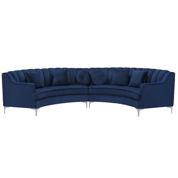 Z-joyee 139.7 in. Square Arm 2-Piece Curved Velvet Modern Sectional Sofa in Navy Blue