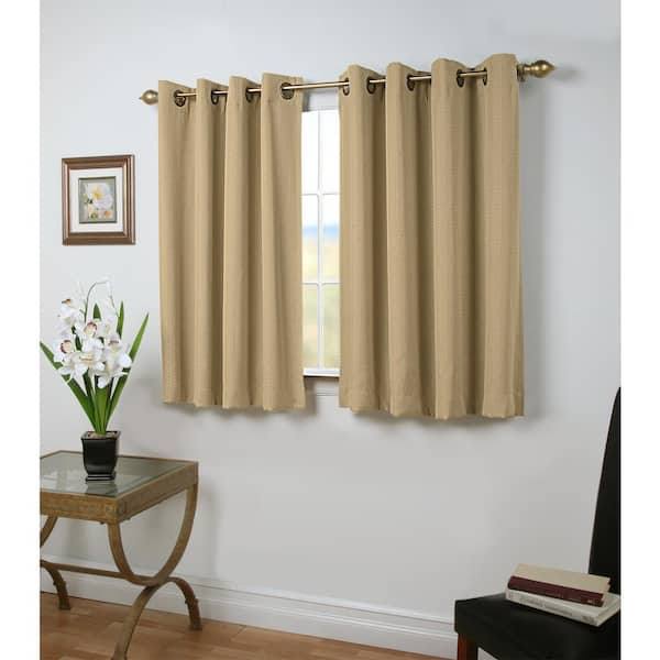 RICARDO Natural Woven Solid 54 in. W x 45 in. L Grommet Blackout Curtain