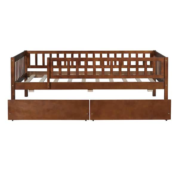 anpport 79.5 in. L x 41.8 in. W x 28.3 in. H Twin Size Daybed Wood Bed with Two Drawers, Walnut
