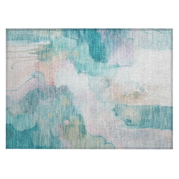 Chantille Machine Washable Indoor/Outdoor Abstract ACN2019 Turquoise 1 ft. 8 in. x 2 ft. 6 in. Accent Rug
