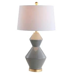 Alba 29 in. Gray/Gold Leaf Geometric Ceramic/Metal LED Table Lamp