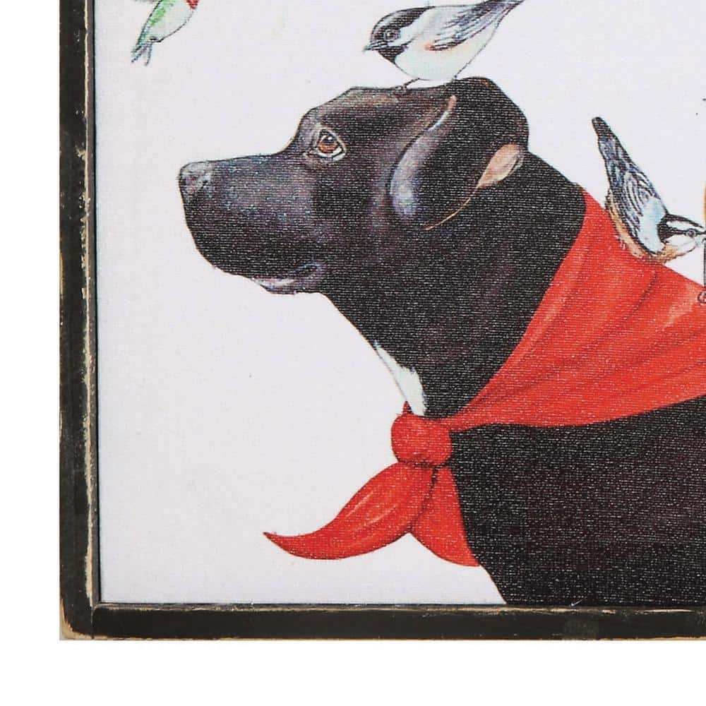 Whimsical Birds on Dog Canvas Wall Art with Wood Frame