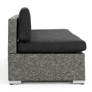 Puerta Mixed Black Wicker Outdoor Patio Sofa with Dark Gray Cushions