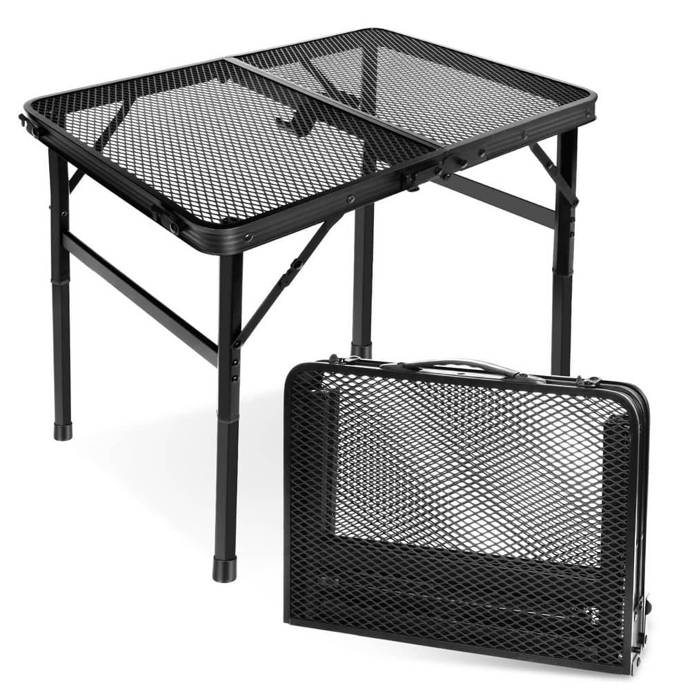 OGETFUUR 24 in. Black Rectangle Iron Portable Picnic Tables, Small ...