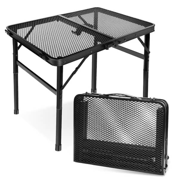 OGETFUUR 24 in. Black Rectangle Iron Portable Picnic Tables, Small Folding Table for Grill, Camping and Garden