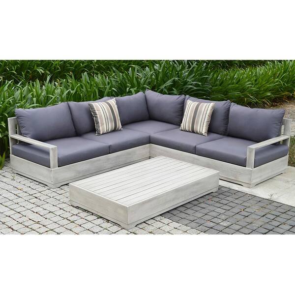 Unbranded Beranda 3-Piece Eucalyptus Wood Outdoor Sectional Set with Cushions and Pillows