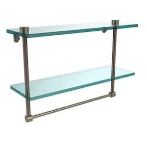 16 in. L x 12 in. H x 5 in. W 2-Tier Clear Glass Vanity Bathroom Shelf with Towel Bar in Antique Pewter