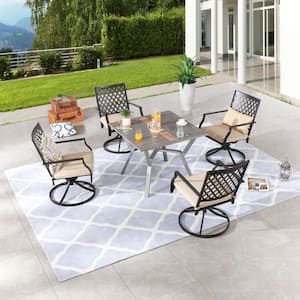 5-Piece Square Metal Outdoor Dining Set with Beige Cushions
